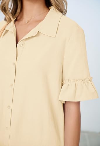 MEROKEETY Women's Summer Casual Tshirt Dress Button Down Shift Mini Dresses - color: Beige, size: Large
