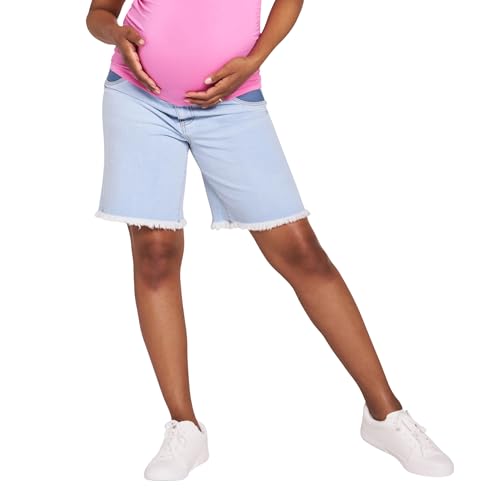 Motherhood Maternity Women's Under the Belly Denim Pregnancy Shorts with Side Elastic Panel Insets - color: Sara Light Wash, size: Small