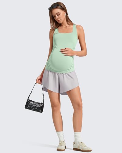 G4Free BareFeel Maternity Tank Tops with Removable Pads Pregnancy Clothes - color: Bean Green, size: Medium