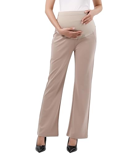Alina Mae Maternity Work Pants Over The Belly Bootcut Dress Pants for Women - color: Trouser Style - Khaki, size: 12-14