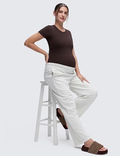 CRZ YOGA Maternity Crewneck T-Shirt - color: Hot Fudge Brown, size: Medium