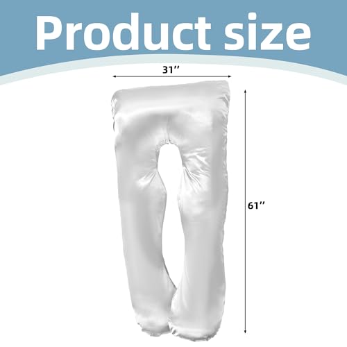 BALAPET Silky Satin Pregnancy Pillow Cover (ONLY Pillowcase), U Shaped Luxurious Smooth Maternity Pillow Cover, Soft & Breathable Large Pillow Protector with Hidden Zip for Side Sleeper, White - color: White
