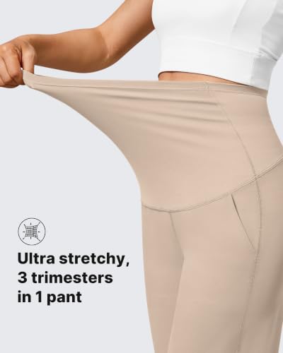 G4Free EverGoing Maternity Pants Over the Belly Pregnancy Work Trousers - color: Light Khaki, size: Small