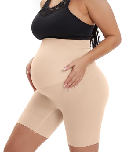 Seamless Maternity Shapewear, Prevent Thigh Chaffing, Pregnancy Belly Support, S-5XL - color: Nude, size: Small
