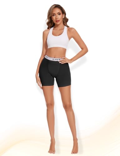 Molasus Womens Boxer Briefs High Waisted Modal Boy Shorts Underwear(Regular&Plus Size) - color: Black, size: Large