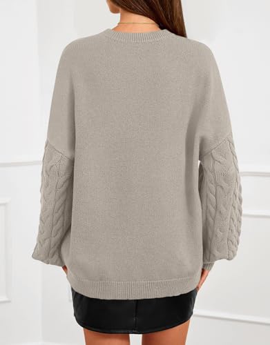 PRETTYGARDEN Womens Fall Sweaters 2025 Cable Knit Long Sleeve Crewneck Casual Chunky Pullover Oversized Sweater Outfits - color: Grey Apricot, size: Medium