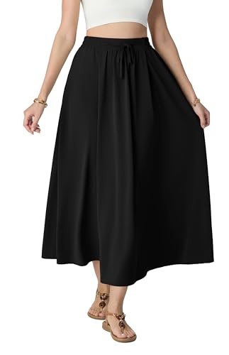 HiMONE Womens Satin Maxi Skirt High Waisted A Line Elegant Long - color: Black, size: Medium