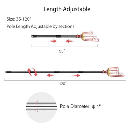 DonSail Fruit Picker Pole Tool with Basket Telescoping - Adjustable Mango Picker 35-120 inch Long Handle - Apple Orange Avocado Acorn Lemon Pear Pomelo Chery Picker for Tree - size: 35-120"