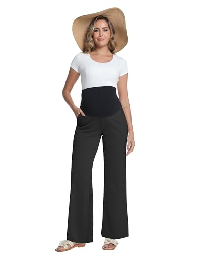 V VOCNI Maternity Pants Wide Leg Palazzo Flowy Pants - color: Black, size: X-Large