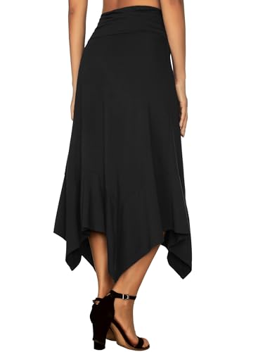 DJT Women's Flowy Handkerchief Hemline Midi Skirt - color: Black, size: Large