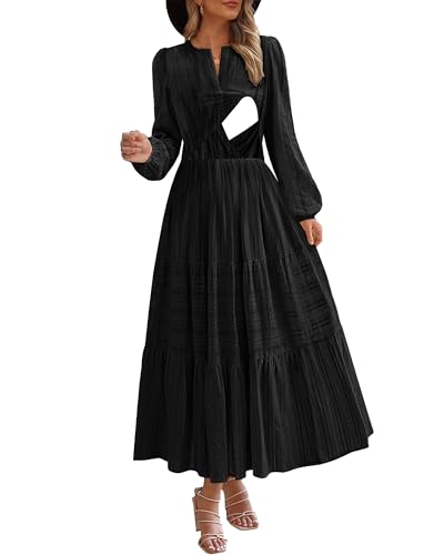 CzzzyL Nursing Fall Dresses for Women Maxi Dress with Pockets - color: Black, size: Medium