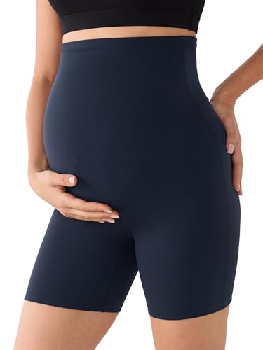 MOMANDA Seamless Maternity Biker Shorts 6" - color: Twilight Blue, size: X-Large