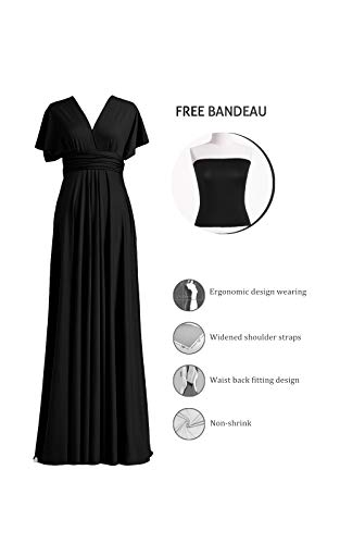 72styles Maxi Infinity Dress for Bridesmaids, Convertible Multi-Way Wrap - color: Black, size: One Size