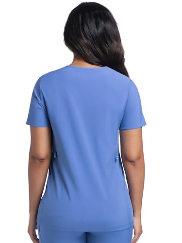 COZYFIT Maternity Scrub Top, V-Neck Pregnancy Shirt with 2 Pockets - color: Ceil Blue, size: Large