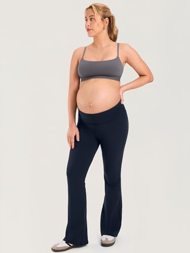 MOMANDA Cotton Maternity Foldover Pants 30.5" - color: Twilight Blue, size: Small