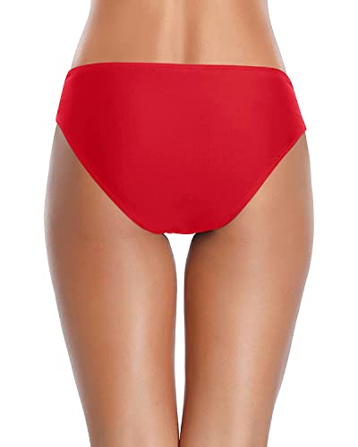 Women Twist Bikini Bottom Full Coverage Ruched Bathing Suit Bottoms - color: Red, size: Small