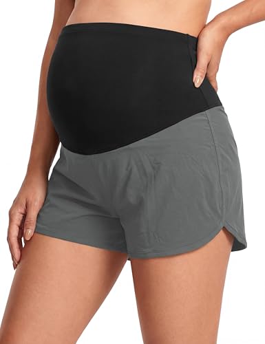 Maternity Athletic Shorts Over Belly Pregnancy Short - color: Grey, size: Large