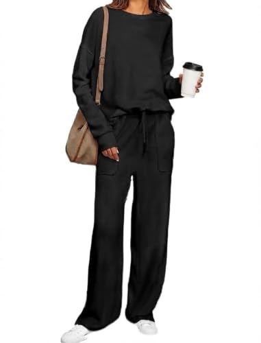 Lounge Sets for Women 2 Piece Outfits Comfy Sweat Track Suits Matching Set - color: A-black, size: Medium