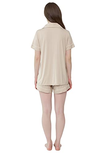 Cherrydew Women's Bamboo Viscose Cooling Button Up Pajama Shorts Set - color: Cream, size: X-Large