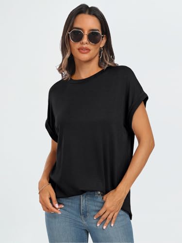 AUTOMET Women's Oversized Short Sleeve T Shirts Summer Tops - color: Black, size: Large
