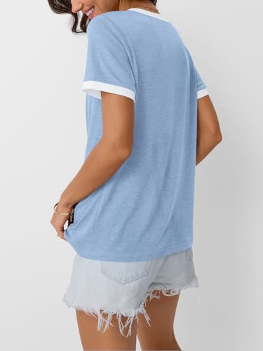 AUTOMET Womens Short Sleeve T-Shirts V Neck Summer Tops Comfy Clothes 2026 - color: Blue, size: X-Large