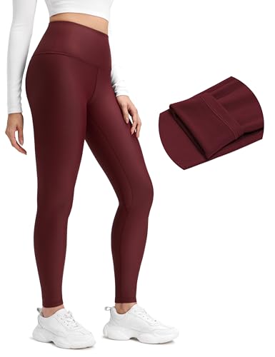 CRZ YOGA Fleece Thermal Leggings 28'' - color: Red Merlot, size: X-Small