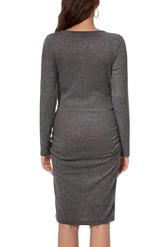 Smallshow Women's Knit Maternity Dress Long Sleeve Pregnancy Clothes - color: Deep Grey, size: Medium