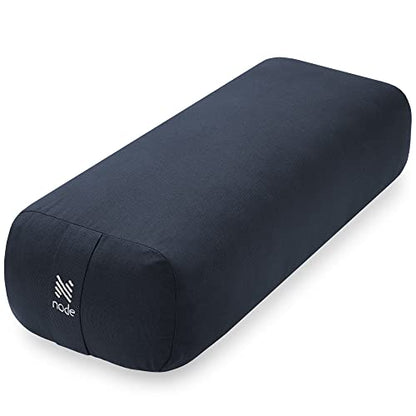 Yoga Meditation Cushion, 25" x 12" Rectangular Bolster with Organic Cotton Cover - color: Midnight Blue