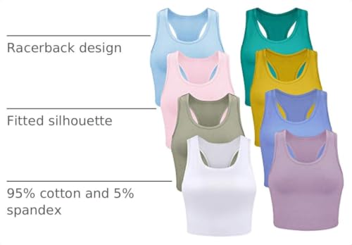 Geyoga 8 Pcs Crop Tank Top - color: Green, Yellow, Blue, Pink, White, size: Small