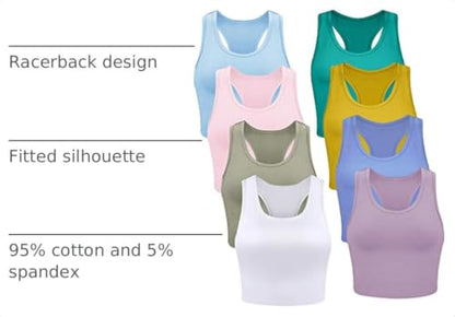 Geyoga 8 Pcs Crop Tank Top - color: Green, Yellow, Blue, Pink, White, size: Small