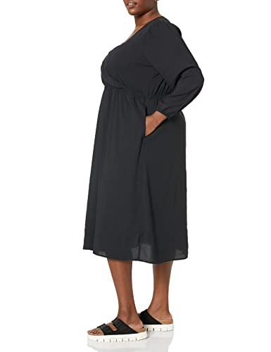 Amazon Essentials Women's Lightweight Georgette Long Sleeve V-Neck Midi Dress (Available in Plus Size) - color: Black, size: Medium