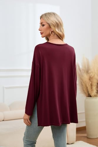 Smallshow Women's Long Sleeve Maternity Shirts Loose Tunic Pregnancy Tops - color: Maroon, size: Small