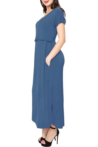 Smallshow Women's Maternity Nursing Dresses Split Long Dress for Breastfeeding - color: Dusty Blue, size: X-Large