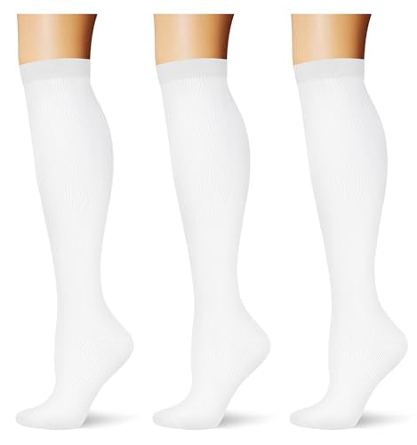 (3 pairs) Compression Socks 20-30 mmHg Long Knee High Socks for Women Men Support Athletic Travel Daily Wear - color: 3p6 3 White, size: Small-Medium