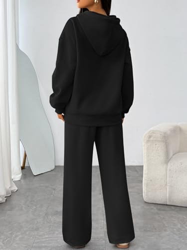 Trendy Queen Womens 2 Piece Lounge Sweat Sets Matching Sweatsuits - color: Black, size: Small