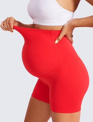 CRZ YOGA Maternity Biker Shorts 4" - color: Deep Red, size: X-Large