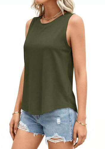 PRETTYGARDEN Women's Wide Strap Sleeveless Tank Tops - color: Army Green, size: Medium