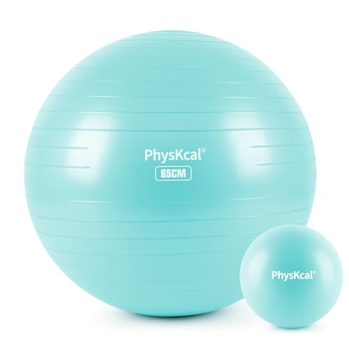 PhysKcal Yoga Ball for Exercise, Pilates Set, 4 Sizes Fitness Ball for Workout, Birthing, Pregnancy, Physical Therapy- Pump Included - color: Sky Blue, size: M (22-25''/58-65cm)