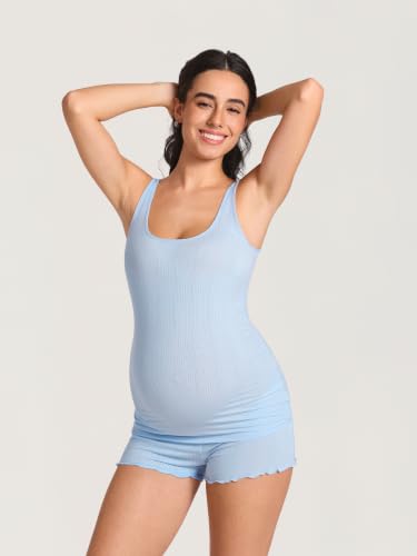 MOMANDA Modal Ribbed Maternity Tank Tops - color: Light Glacier, size: X-Large