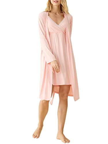 Latuza Women's Viscose Nursing Nightgown and Robe Set - color: Pink, size: Medium