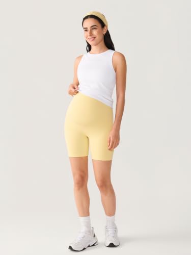 MOMANDA No Front Seam Maternity Biker Shorts 6" - color: Butter, size: XX-Large