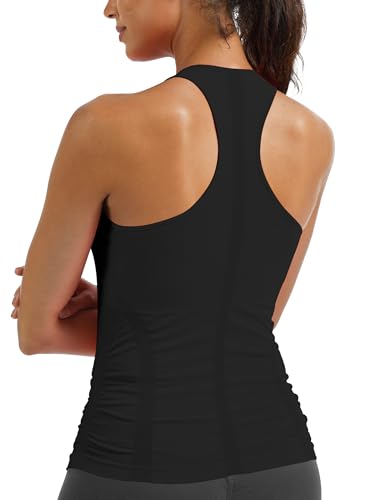 Women's Seamless Side-Ruched Racerback Tank Top - color: Black, size: X-Small