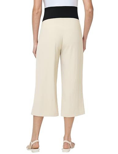Maternity Capris Wide Leg Pregnancy Cropped Pants - color: Beige, size: Medium