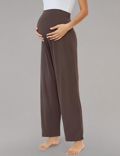 Joyaria Bamboo Viscose Maternity Sweatpants Over Belly Lounge Pants - color: Chocolate, size: Medium