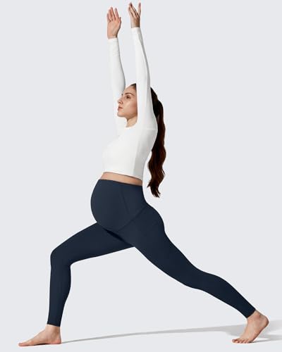 G4Free BareFeel Fleece Lined Maternity Leggings with Pockets Winter - color: Dark Navy, size: Medium