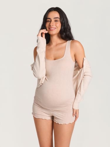 MOMANDA Modal Ribbed Maternity Tank Tops - color: Light Khaki Heather, size: X-Small