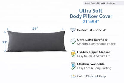 EVOLIVE Body Pillow Cover 21"x54", Microfiber Hidden Zipper (Charcoal Grey) - color: Charcoal Grey