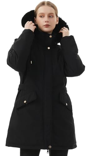 MOERDENG Women's Long Winter Down Coat Thicken Fleece Lined Puffer Jacket - color: Black, size: Medium