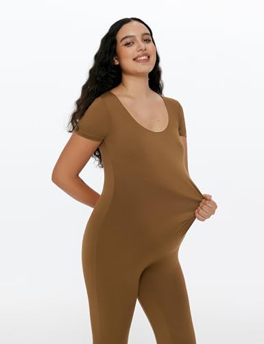 POSHDIVAH Maternity Jumpsuit Romper Leggings Short Sleeve - color: Brown, size: Large