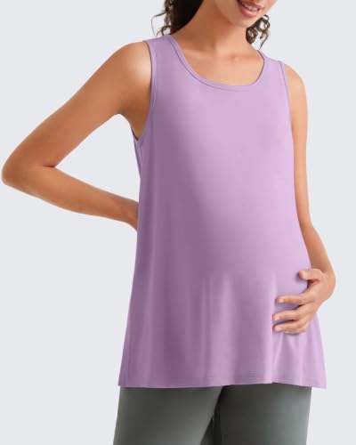 G4Free Lyocell Maternity Tank Tops Pregnancy Sleeveless Workout Shirts - color: Light Purple, size: Small